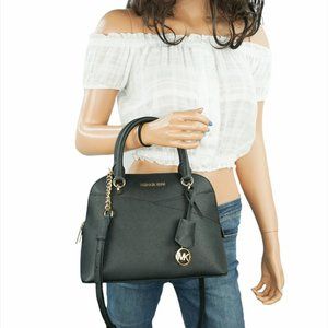 Michael Kors Jet Set Travel Medium Dome Satchel Shoulder Crossbody Bag Black